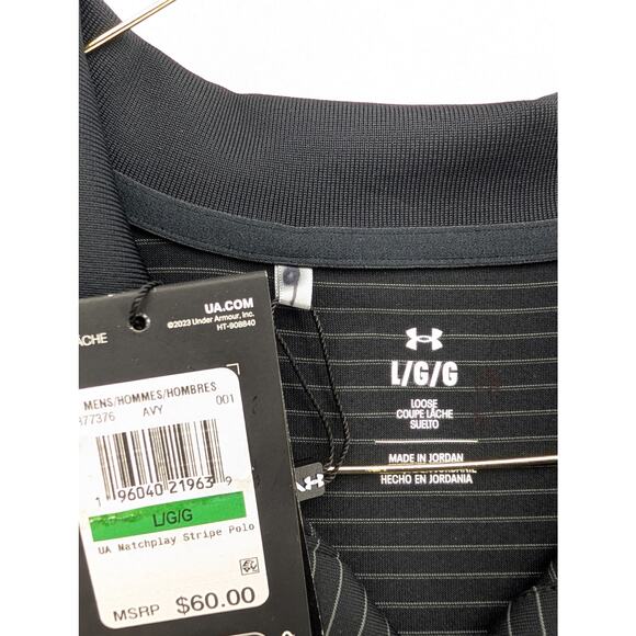 NWT Under Armour UA Matchplay Stripe Men's Polo ion Black size Large - Picture 4 of 6